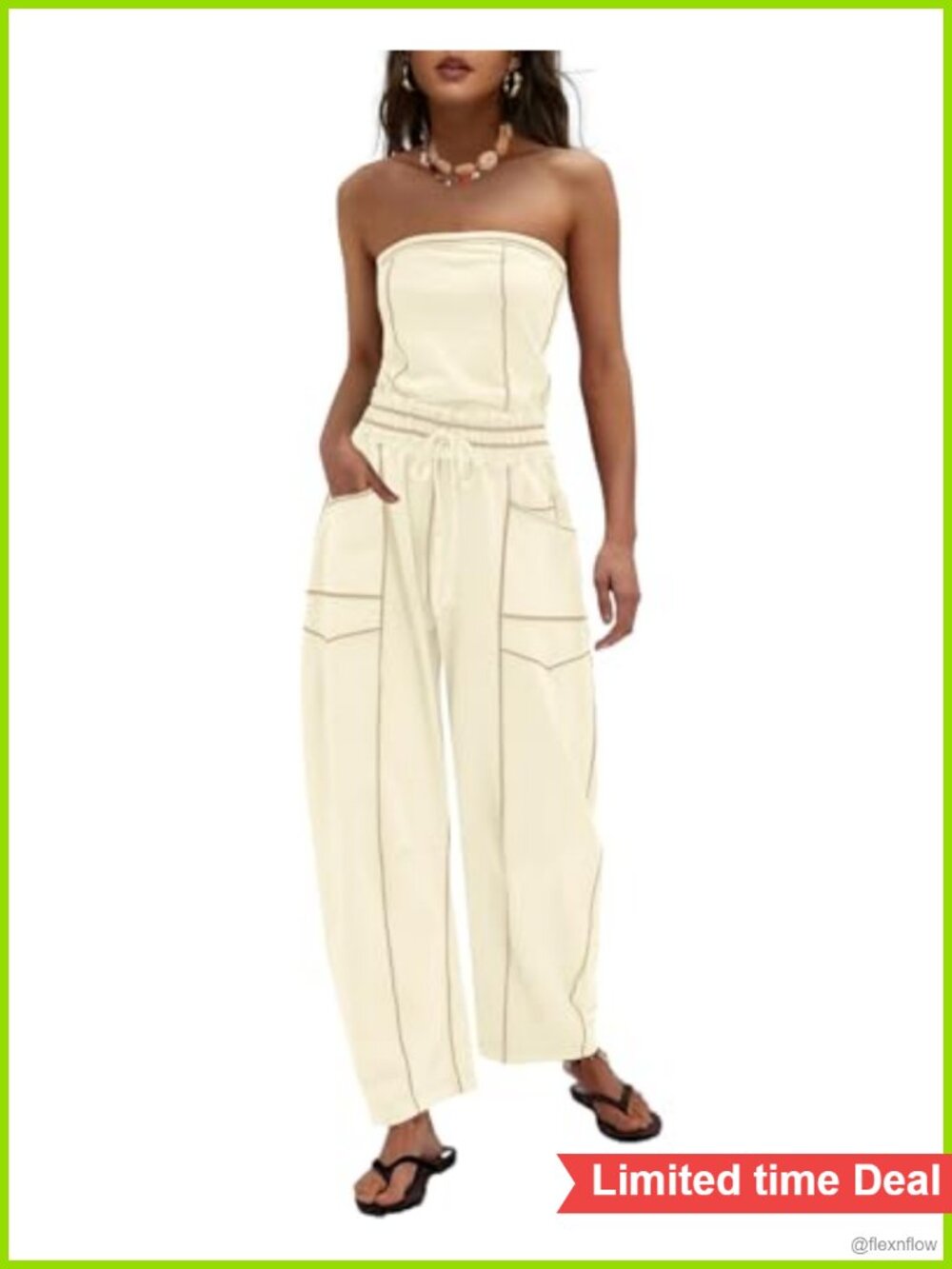 Strapless Jumpsuit Off Shoulder Wide Leg Romper Sleeveless One Piece Pockets